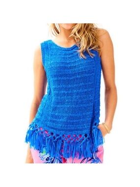 Lilly Pulitzer Blue Knit Sleeveless Fringe Tank